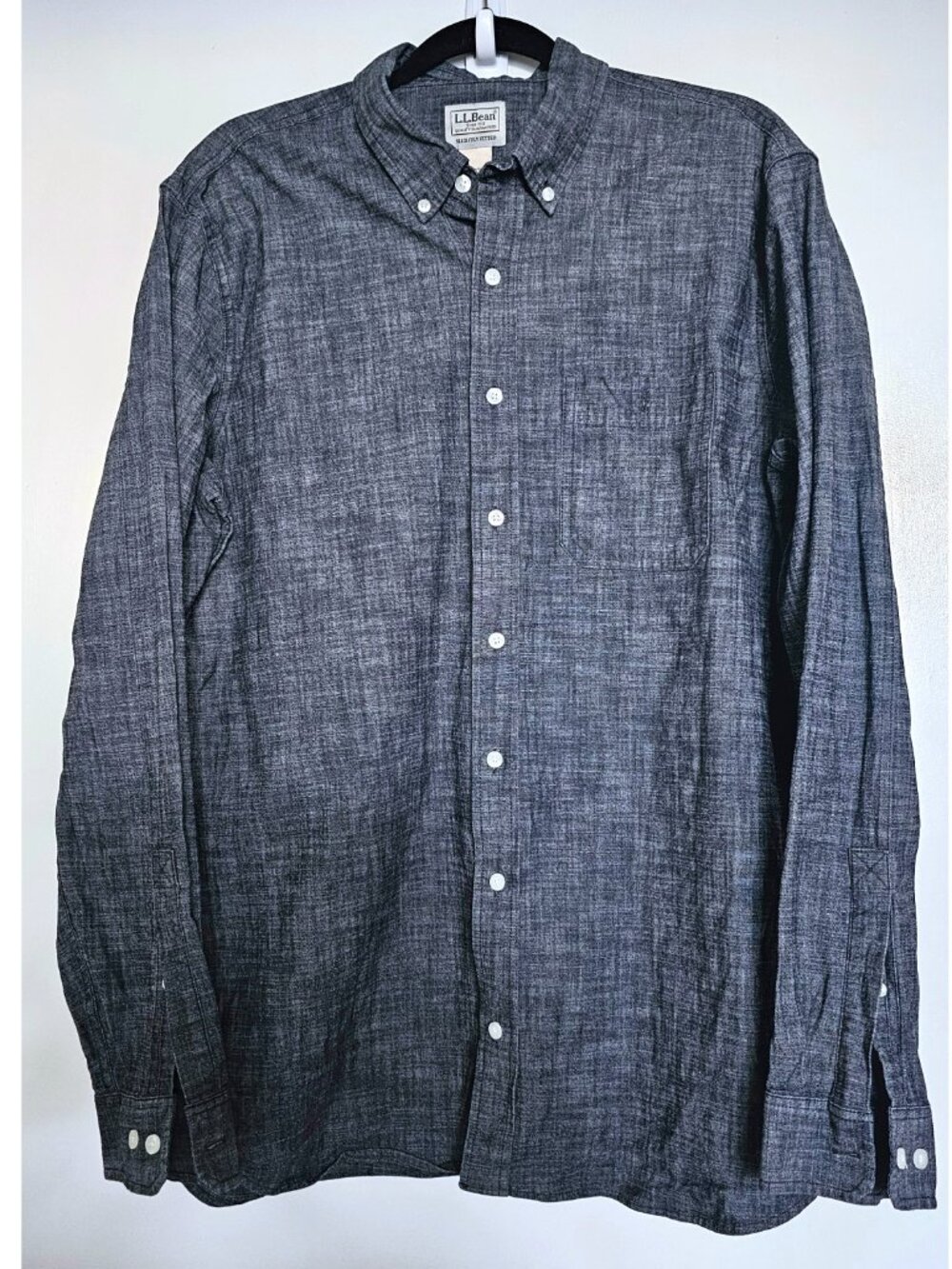 L.L. Bean Comfort Stretch Chambray Button Up Shirt MT TM Tall Medium Gray